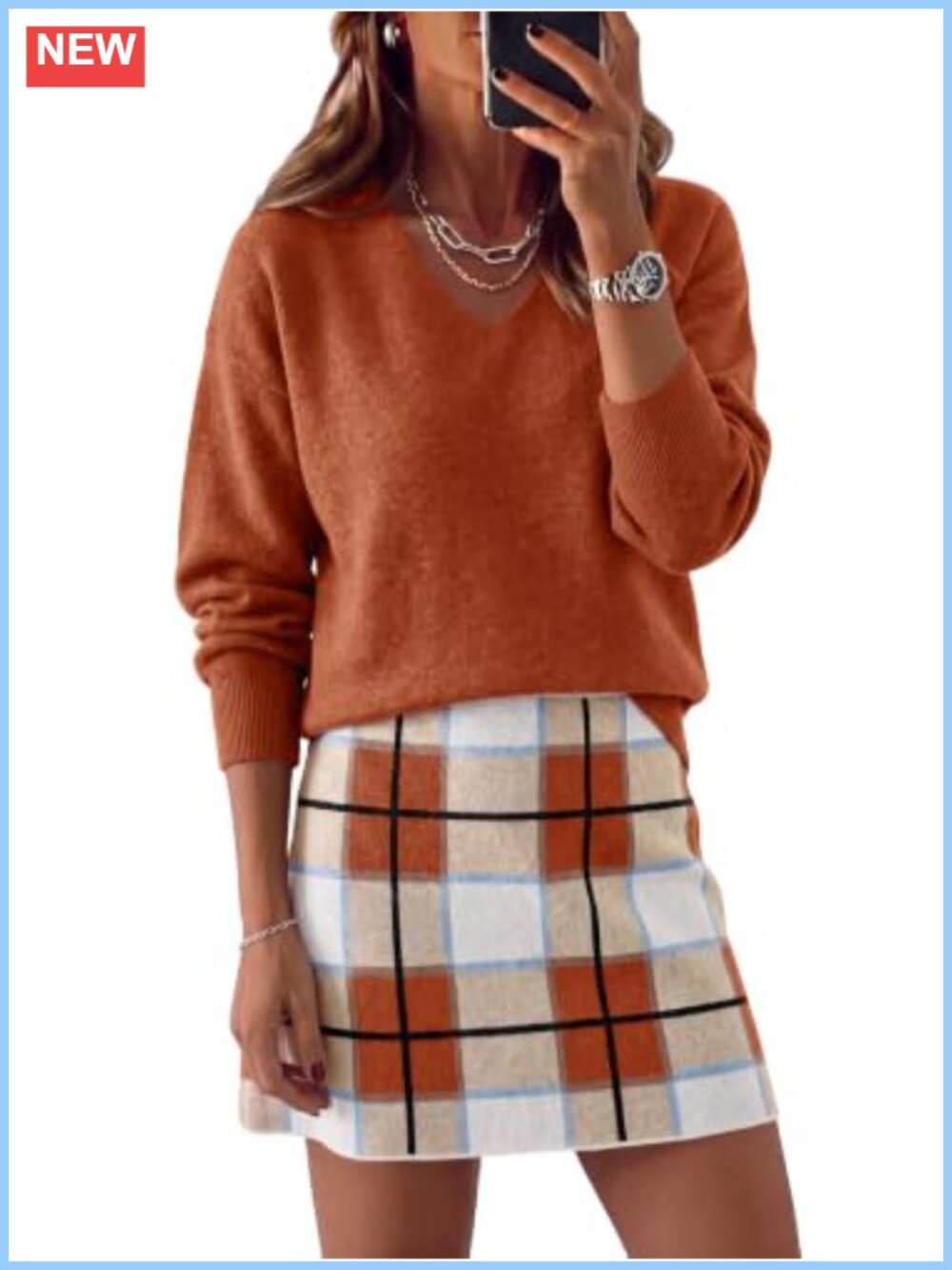 Womens Knit Sweater and Skirt Set V Neck Pullover Two Piece Outfit